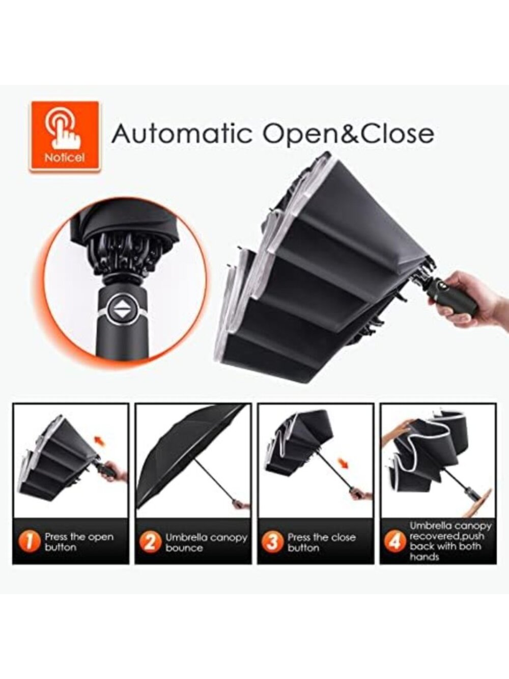 Large Windproof Inverted Umbrella - Compact Reverse Design, Teflon-Coated - Picture 4 of 6